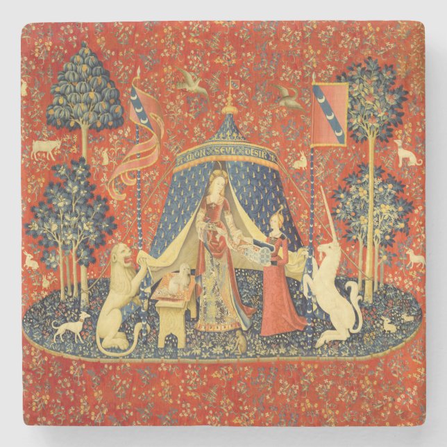 Unicorn Tapestries Lady Legend Medieval Stone Coaster (Front)