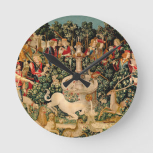 Unicorn Tapestries Medieval Art Round Clock