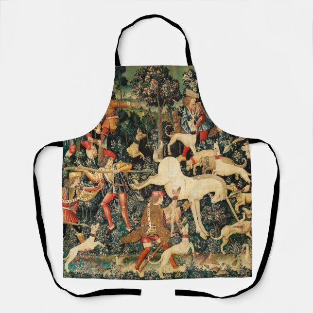 Unicorn Tapestries Medieval Classic Defends Hunt  Apron (Front)