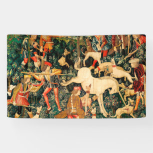 Unicorn Tapestries Medieval Classic Defends Hunt  Banner