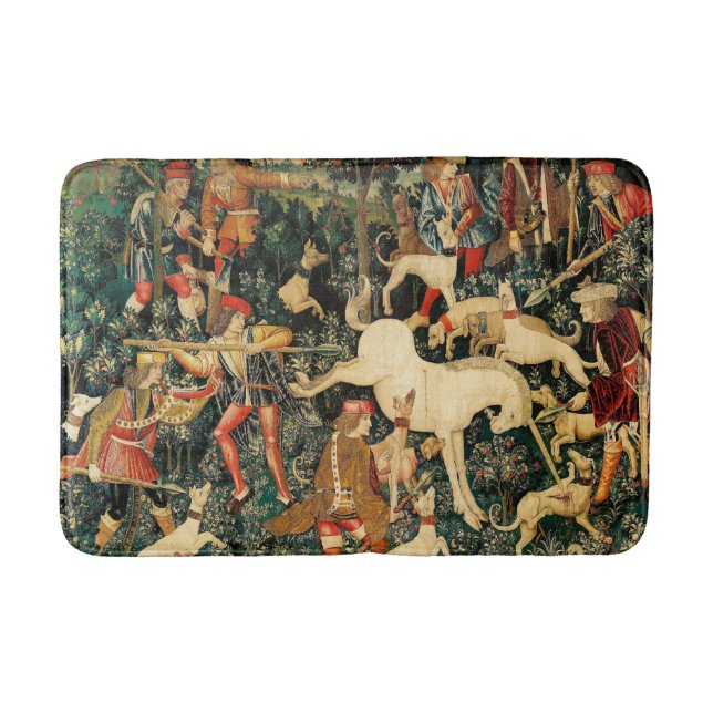 Unicorn Tapestries Medieval Classic Defends Hunt  Bath Mat (Front)