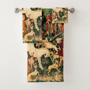Unicorn Tapestries Medieval Classic Defends Hunt  Bath Towel Set
