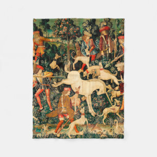 Unicorn Tapestries Medieval Classic Defends Hunt  Fleece Blanket