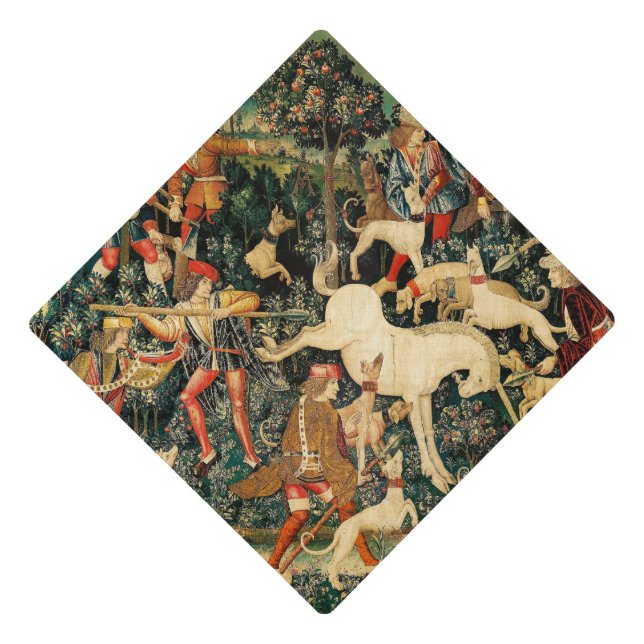 Unicorn Tapestries Medieval Classic Defends Hunt  Graduation Cap Topper (Front)