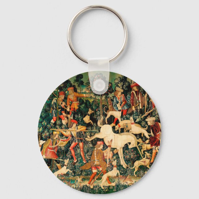 Unicorn Tapestries Medieval Classic Defends Hunt  Keychain (Front)
