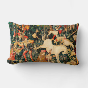 Unicorn Tapestries Medieval Classic Defends Hunt  Lumbar Pillow