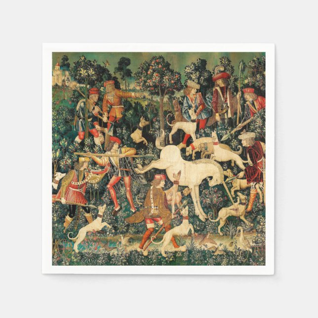 Unicorn Tapestries Medieval Classic Defends Hunt  Napkin (Front)