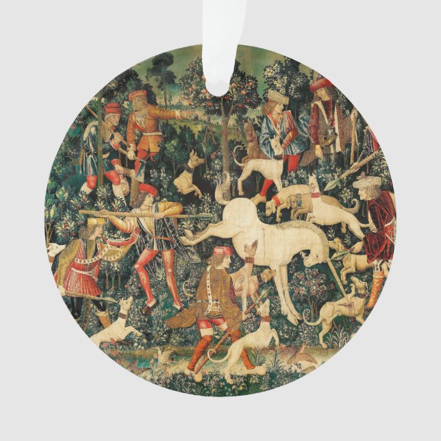 Unicorn Tapestries Medieval Classic Defends Hunt  Ornament (Front)