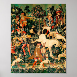 Unicorn Tapestries Medieval Classic Defends Hunt  Poster