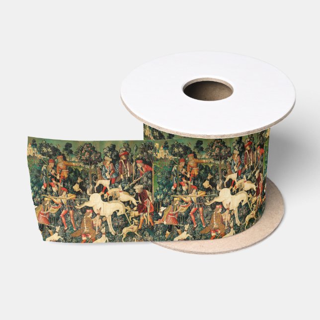 Unicorn Tapestries Medieval Classic Defends Hunt  Satin Ribbon (Spool)