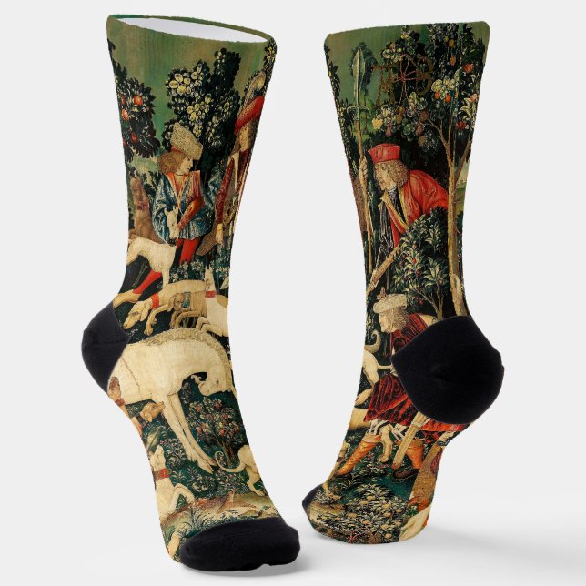 Unicorn Tapestries Medieval Classic Defends Hunt  Socks (Angled)