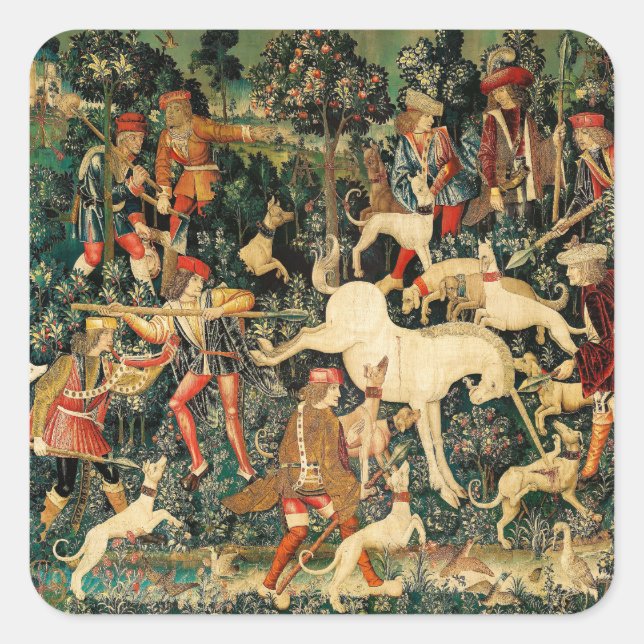 Unicorn Tapestries Medieval Classic Defends Hunt  Square Sticker (Front)