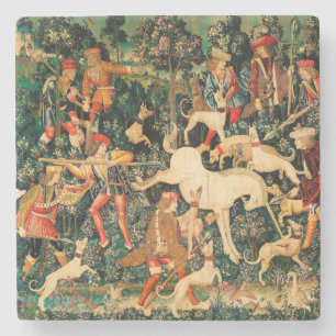 Unicorn Tapestries Medieval Classic Defends Hunt  Stone Coaster