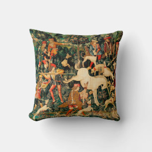 Unicorn Tapestries Medieval Classic Defends Hunt  Throw Pillow