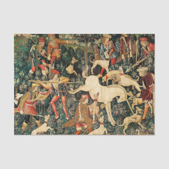 Unicorn Tapestries Medieval Classic Defends Hunt  Tissue Paper (Front)