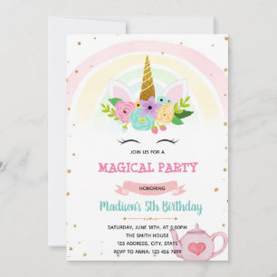 Unicorn tea party theme invitation