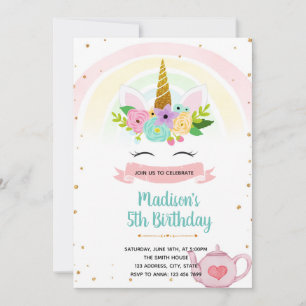 Unicorn tea party theme invitation
