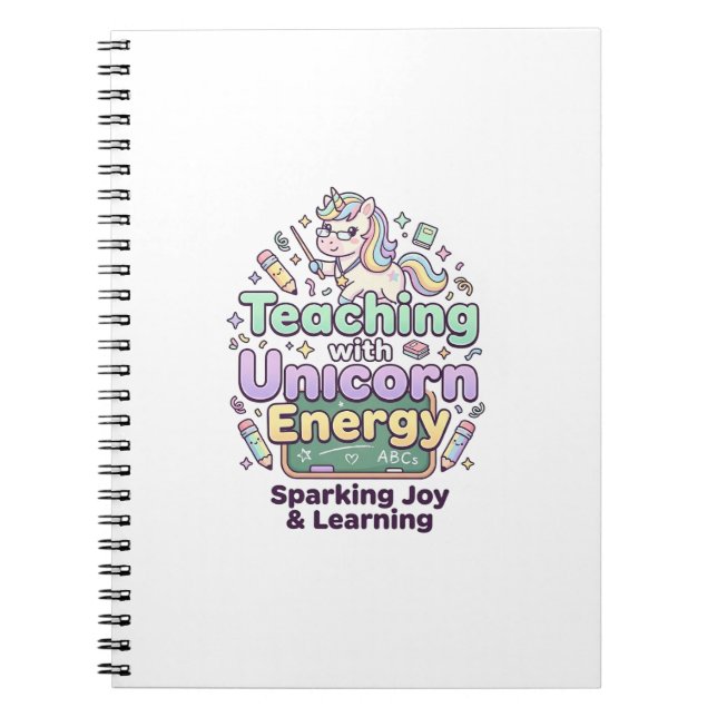 Unicorn Teaching with Unicorn Energy Bold Typograp Notebook (Front)