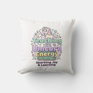 Unicorn Teaching with Unicorn Energy Bold Typograp Throw Pillow