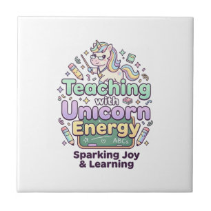 Unicorn Teaching with Unicorn Energy Bold Typograp Tile