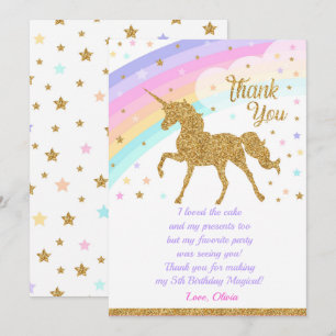 Unicorn Thank You Card, Birthday Thank You Card