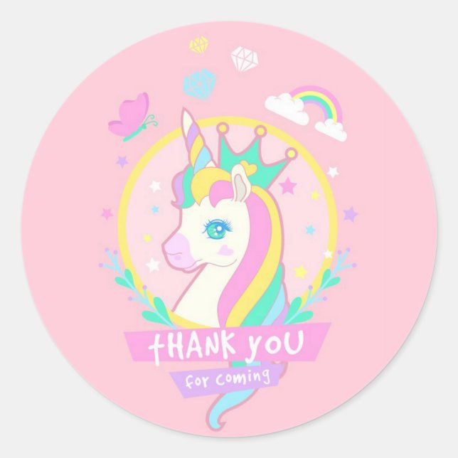 Unicorn Thank You Classic Round Sticker (Front)