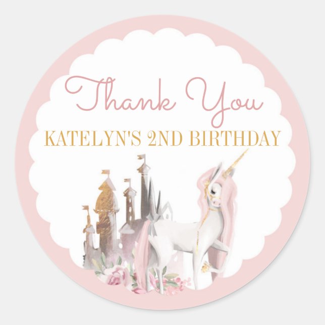 Unicorn Thank You Stickers Birthday Baby Shower (Front)
