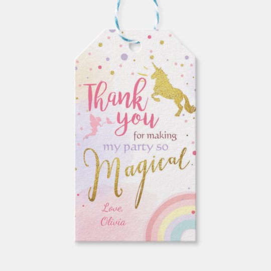unicorn thank you tags unicorn magical birthday zazzleca