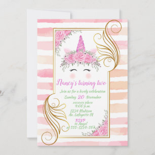 Unicorn Theme Baby Birthday Invitation