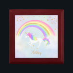 Unicorn theme jewellery box | Magical Blue & Gold<br><div class="desc">Unicorn jewlery box with magical blue,  gold glitter and rainbow colours! Text in gold with a rainbow unicorn against a soft sky blue background.   Perfect for your unicorn lover!  Change the background colour if you like!</div>