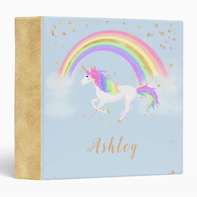 Unicorn theme notebook | Magical Blue & Gold Binder (Front/Spine)