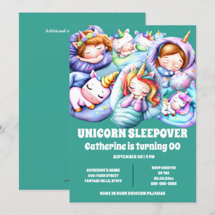 Unicorn theme sleepover slumber pajama kids invitation