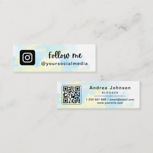 Unicorn Tie Dye Trendy Instagram Follow QR Code Mi Mini Business Card (Front/Back)