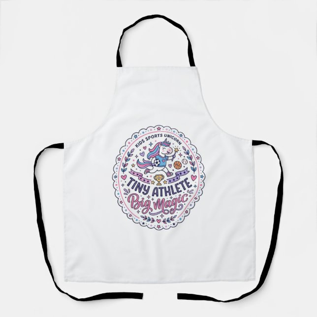 Unicorn Tiny Athlete Big Magic Playful Print on De Apron (Front)