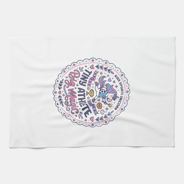 Unicorn Tiny Athlete Big Magic Playful Print on De Kitchen Towel (Horizontal)