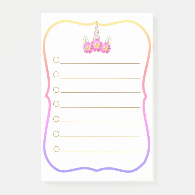 Unicorn To Do List & Rainbow Frame Post-it Notes (Front)