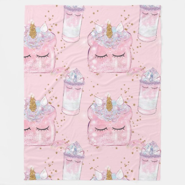 Unicorn Toast and Milkshake Fleece Blanket (Front)