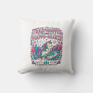 Unicorn Trail Hooves and Happy Hearts Colourful Ap Throw Pillow