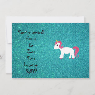 Unicorn turquoise glitter invitation