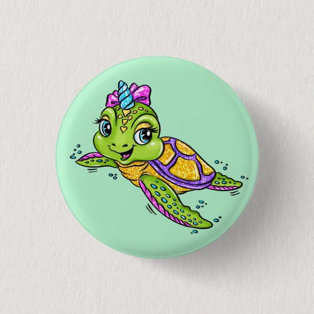 Unicorn Turtle  1 Inch Round Button (Front)