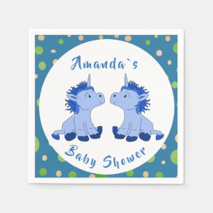 Unicorn Twin Boy Baby Shower Party Napkin
