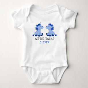 Unicorn Twin Boys Baby Bodysuit with Name