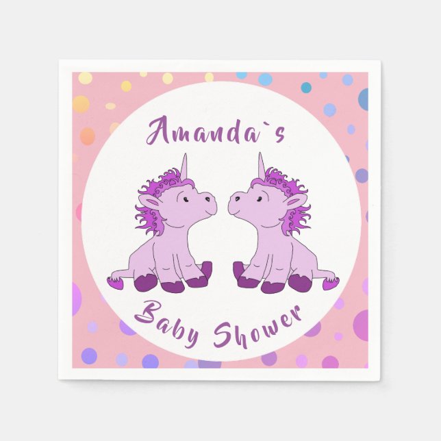 Unicorn Twin Girl Baby Shower Party Napkin (Front)