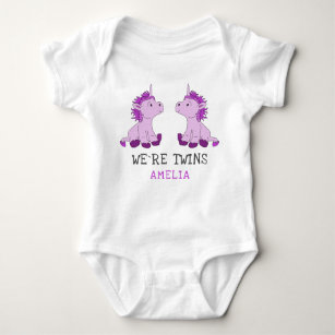Unicorn Twin Girls Baby Bodysuit with Name