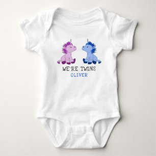 Unicorn Twins Boy Girl Baby Bodysuit with Name