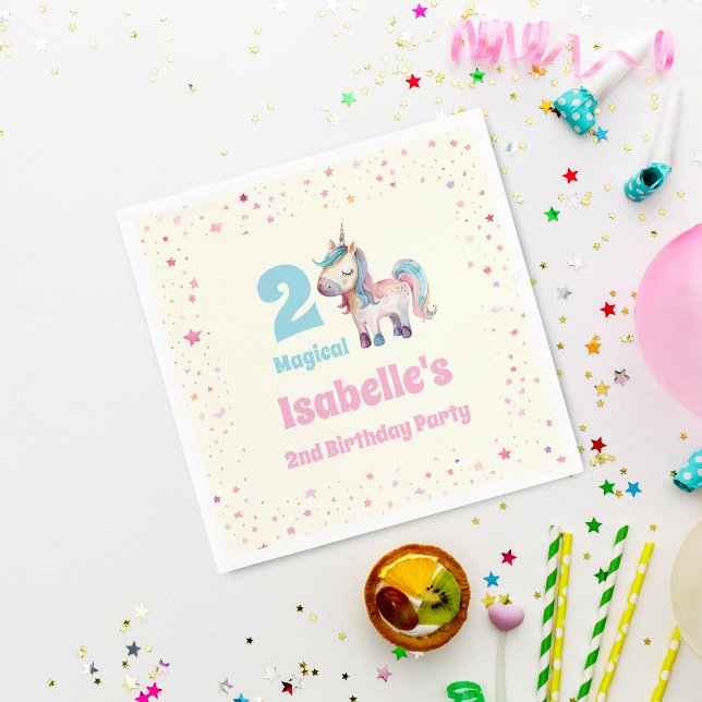 Unicorn Two Magical 2nd  Birthday Party  Napkin (Creator Uploaded)