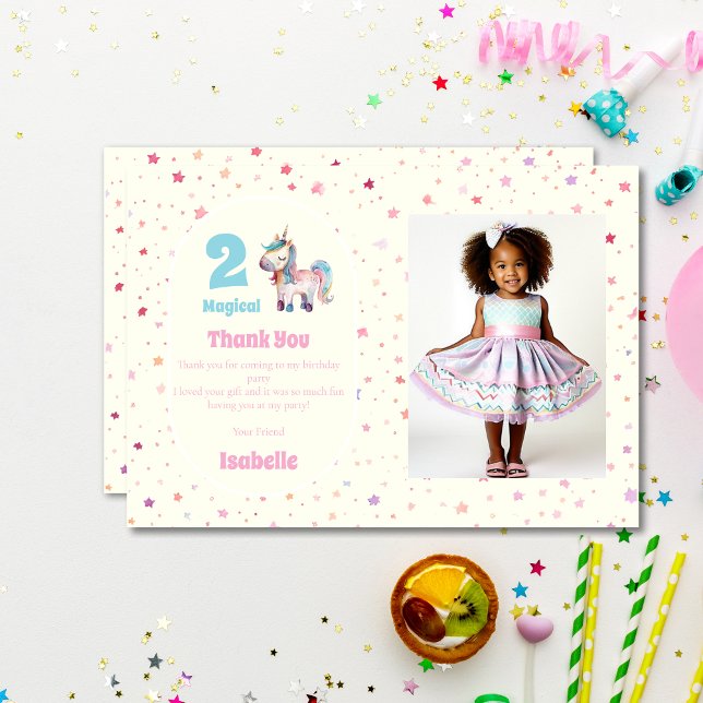Unicorn Two Magical Birthday Party Photo Thank You Card (Creator Uploaded)