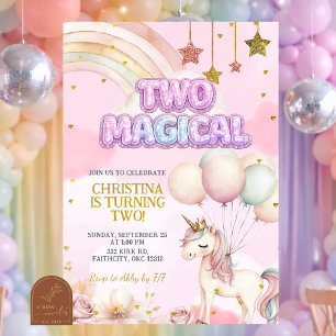 Unicorn Two Magical Pastel Birthday Invitation