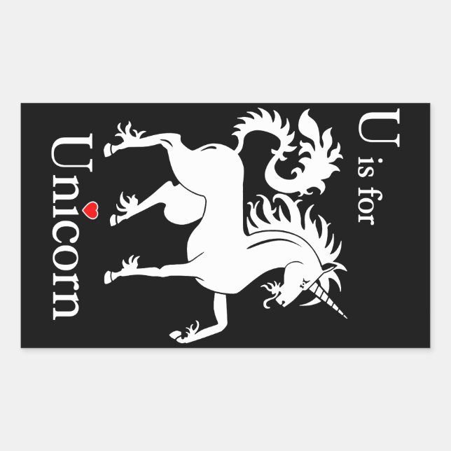 Unicorn, U is for Unicorn flash card Sticker (Front)