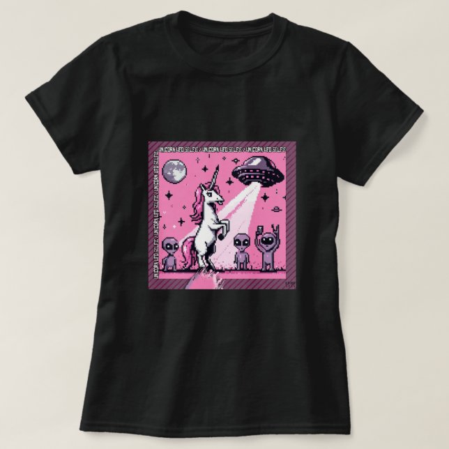 Unicorn UFO Selfie: Square Land (Pixel Art) #1 T-Shirt (Design Front)